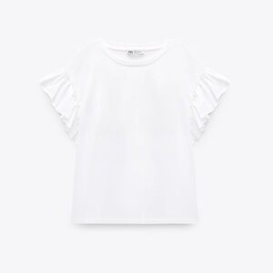 Zara White Ruffled Flutter Sleeve Tee